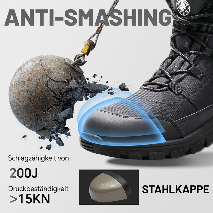 Зимові робочі черевики ANGRYRAM для чоловіків та жінок. Теплі, з металевим підноском, неслизькі, чорні. Розмір 44 EU