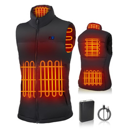 Обогрівальний жилет для чоловіків з Powerbank 7.4V 18400mAh, зимовий жилет з м'якої бавовни, 3 режими нагріву для катання на лижах, мотоциклі, полювання, риболовлі, чорний
