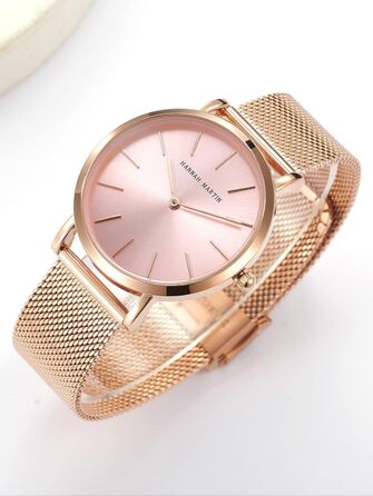 Годинник жіночий Hannah Martin кварцовий аналоговий з нержавіючої сталі, водонепроникний, ультратонкий (рожеве покриття, браслет рожевого золота)