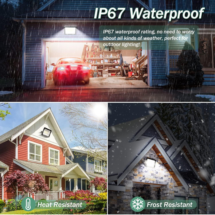 YIQIBRO LED Floodlights Outdoor, IP67 Waterproof Floodlight, 10000LM 6500K Cold White Super Bright LED Spotlight Outdoor Floodlight for Warehouse, Garden, Garage, Yard, Parking Lot (50W*2)