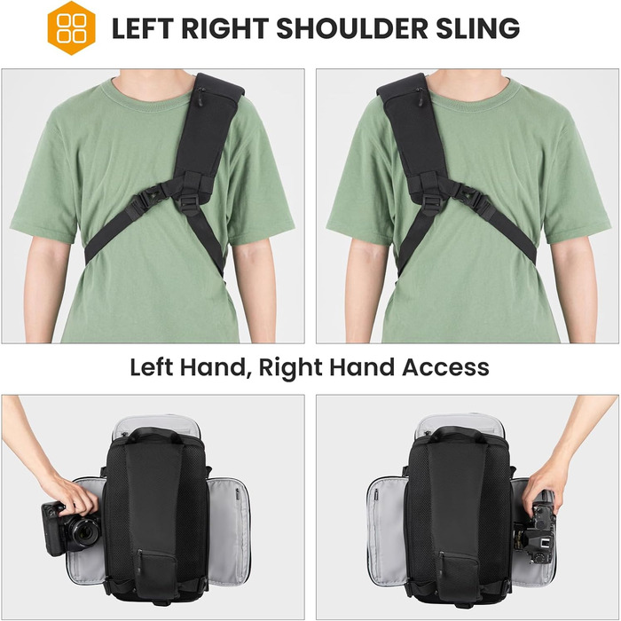Сумка для камери Tarion Sling: фотосумка на плече для DSLR, об'єктивів, штативів та аксесуарів (чорна)