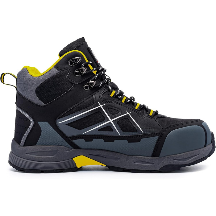 Черевики безпеки LARNMERN для чоловіків та жінок, SRC, антистатичні, з металевим носком, протиударні, легкі, комфортні, дихаючі, чорні/сірі, 42.5 EU