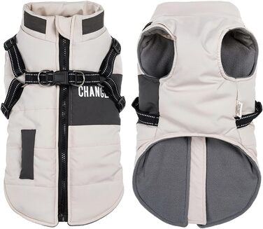 Osleidy Dog Winter Coats, Warm Dog Coats Reflective Dog Clothing Waterproof Puppy Vest for Cold Weather with Dog Harness for Small Medium Dogs (White, M)