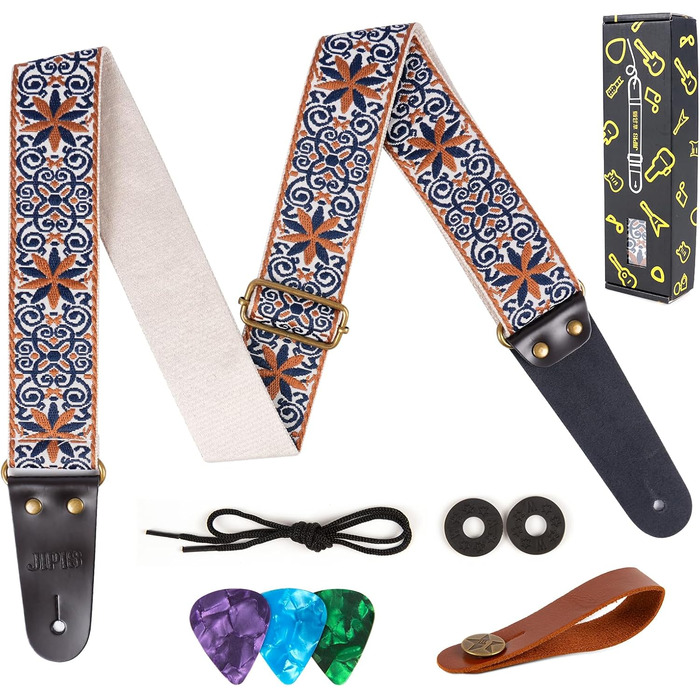 Гітарний ремінь Jacquard з вишивкою з бавовни з кінцями з натуральної шкіри для акустичної гітари GS-89-1 Petal Brown