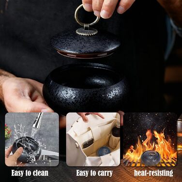 Керамічна попільничка з кришкою, попільничка для сигарет в приміщенні та на вулиці, декор для столу в дім та офіс (Чорний)