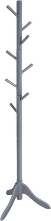 VASAGLE Coat Rack, Solid Wood Clothes Rack, Coat Stand with 8 Hooks, Tree Shape, 3 Adjustable Heights, for Coats, Jackets, Bags, for Entryway, Bedroom, Grey RCR01GY