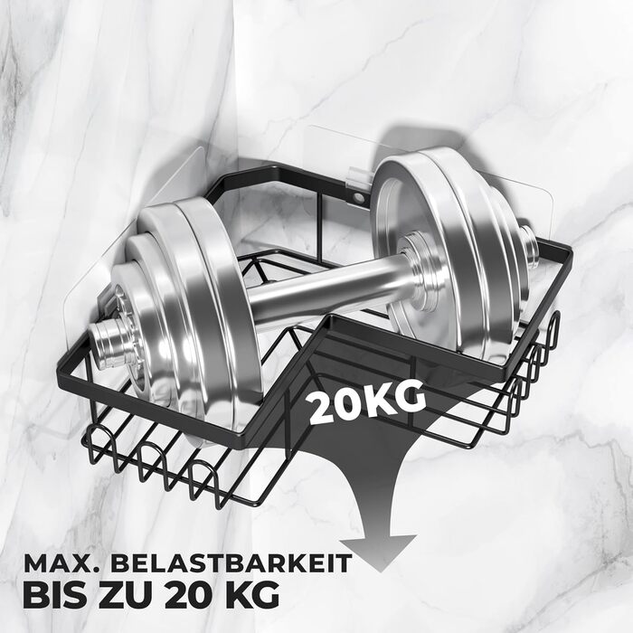 Настінна поличка для душу без свердління - 2 шт. | Дзеркальна | Чорна | Набір для зберігання в ванній кімнаті, органайзер для шампуню, душовий кошик