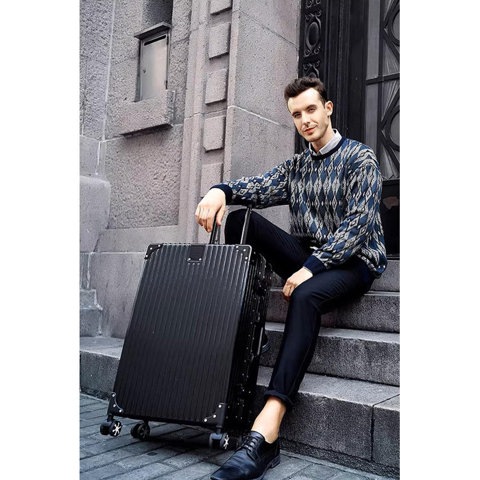 Валіза ручної поклажі Yuweijie з алюмінієвим каркасом та жорстким корпусом з полікарбонату, розкладний валіза-тележка з 4 колесами, великий валіза, TA-chlo (ilber, 55cm, 35L), чорний (алюмінієвий каркас+PC), XXL