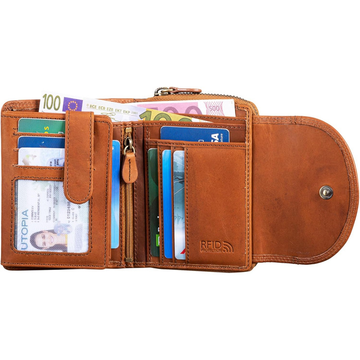 Benthill Women's Wallet Genuine Leather - Compact Leather Wallet with Plenty of Space - High-Quality Women's Wallet with Many Compartments, Color: Brown