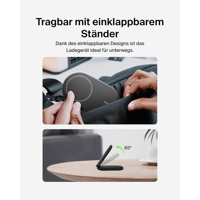 Belkin BoostCharge: Бездротовий зарядний пристрій з магнітним кріпленням Qi2, 15 Вт, сумісний з MagSafe для iPhone 17, Air, 16, 15, 14, 13, 12, Pixel, з функцією підставки – Чорний