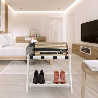Relaxdays Folding Luggage Rack with 2 Shelves