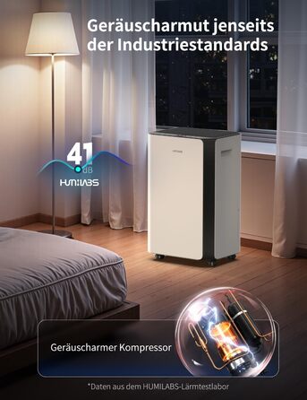 Електричний осушувач повітря HUMILABS 20L з Wi-Fi, для приміщень до 60м², з гофрованим шлангом, 4.5л бак, 3 режими, таймер, білий