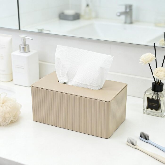 Скляниця для косметики з PU шкіри, 26x15x12 см, магнітна застібка, для ванної, кухні, авто, офісу - матова бежева