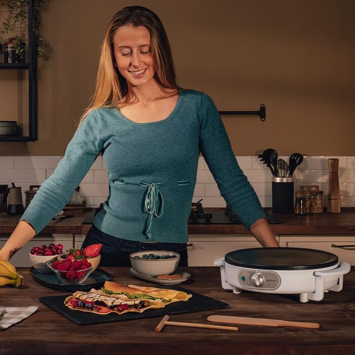 Електрична млинниця Cecotec Crepe Fun CrepeStone Twin 1200 Вт, антипригарна поверхня з екологічного каменю, реверсивна пластина для приготування млинців або 4 оладок