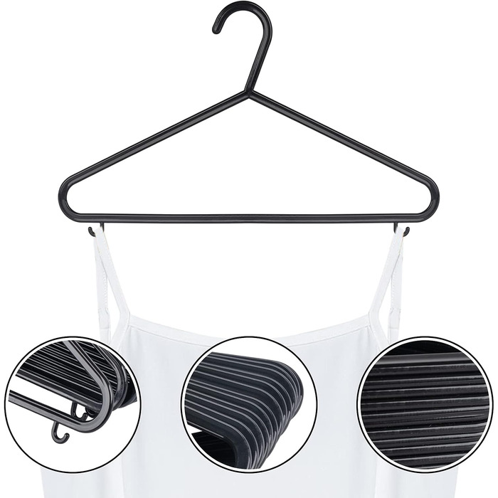ilauke Standard Clothes Hangers Set, 50 Pieces Black Plastic Clothes Hangers, Multi-Purpose Skirt Hangers Space-Saving Clothes Hangers for Drying and Wet Laundry for Clothing Suits, Jackets, Trousers, 37CM