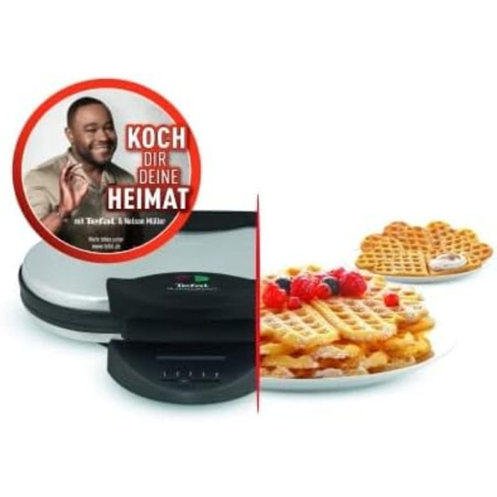 Tefal Double Heart Waffle Maker WM311D | Stepless temperature control for desired browning | Non-stick plates | Batter-catching device | 1200W | ‎37 x 11.4 x 28.5 cm Double Heart Waffle Iron