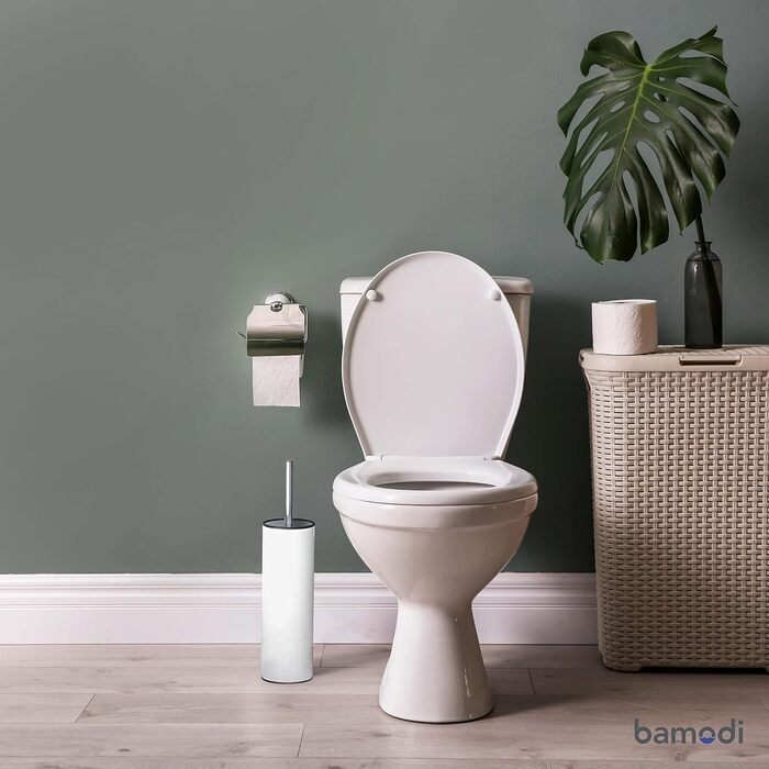 Щітка для унітазу Bamodi з тримачем – силіконова, з довгою ручкою та жорсткою щетиною для ретельного прибирання, ідеальна для ванної кімнати та гостьового туалету (білий)