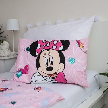 Комплект постільної білизни Minnie Mouse з метеликами, рожевий, 100% бавовна, 100x135 см, 40x60 см