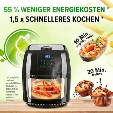 Gourmetmaxx Digital Hot Air Fryer XXL - 9L Oven | Air Fryer with Timer Function, Touch Display, Rotisserie, Skewers | Low-Fat, Energy-Saving Frying | 8 Programs, 1800 W Black 9 Liters
