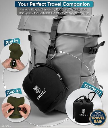 Подушка для шиї SNUGL з Memory Foam, регульована та миюча | Зручна подушка для подорожей на літаку, в авто та в дорогу | Подушка-шия, Neck Travel Pillow (доросла, маленька, оливковий)