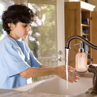 Набір з 2 скляних дозатори для мила з помпою, 400 мл, для мила, шампуню, лосьйону, багаторазові, для кухні, ванної, пральні (бурштиновий)