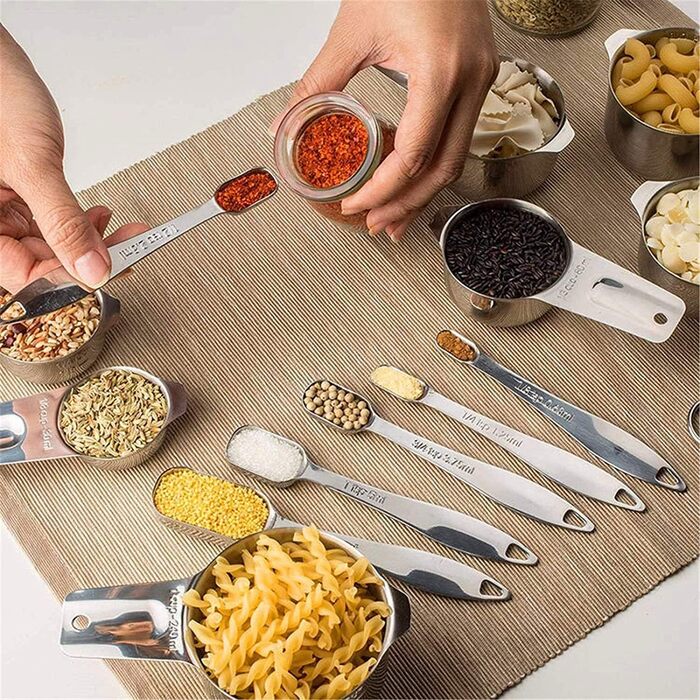 CMBSSTBB Measuring Spoon Set, 304 Stainless Steel, Measuring Cups, Measuring Spoons, 13-Piece Set, Baking Measuring Cup Set, Kitchen Gadgets (Silver, 13 Pieces) (Silver 13 Pieces)