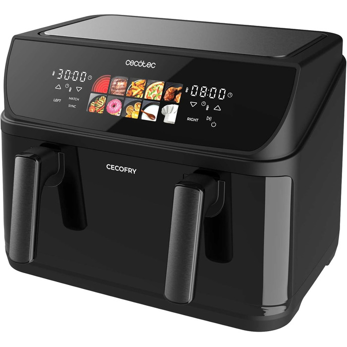 Cecotec Oil-Free Hot Air Fryer - 10L - Grill Plate - Grill - Double Heating Elements - Cecofry & Grill Duoheat 10000. 2800W, Movable Dividing Wall, Temperature Control 40-200°C, 10 Menus