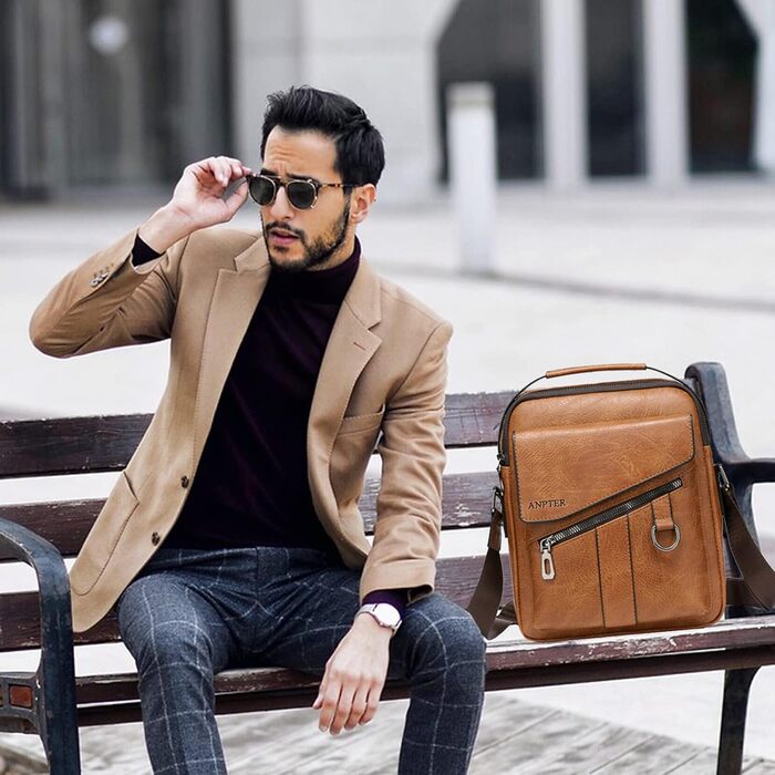 Чоловіча сумка через плече ANPTER: шкіряна сумка-месенджер, сумка на пояс, сумка через тіло, вінтажний стиль, коричнева