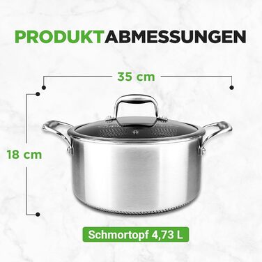 Набір каструль NutriChef з нержавіючої сталі, 6 предметів – антипригарні сковорідки 20см, 25см, 30см з кришками, підходить для індукційних плит, стійкий до подряпин та придатний для духовки, можна мити в посудомийній машині. Включає каструлю об'ємом 5 літ