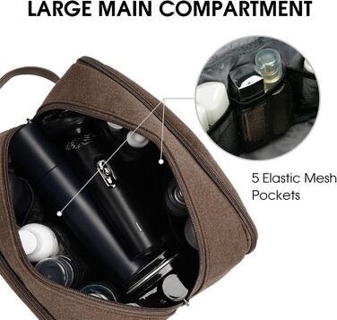 Чоловіча дорожня косметичка WANDF з канвасу, водонепроникна, веганська шкіра, зелений/коричневий колір