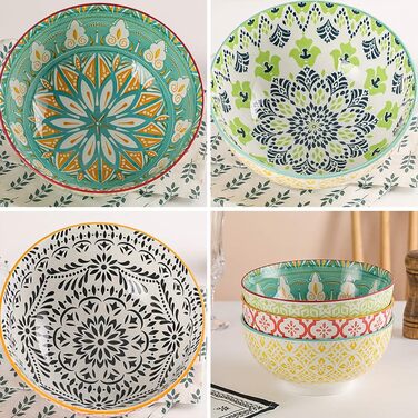 Набір салатників/мисок для супу та пасти з порцеляни, 1.45 л, 3 шт. - Кольорові сервіровочні миски 20 см, підходить для мікрохвильовки та миття в посудомийній машині