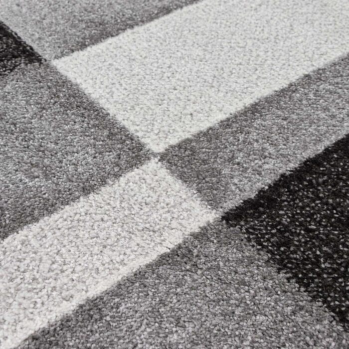 Килим Kurzflor з коротким ворсом для вітальні, спальні та дитячої кімнати. Сучасний дизайнерський килим TC-Fashion 6114 в сірому кольорі в клітинку, 080x140 см
