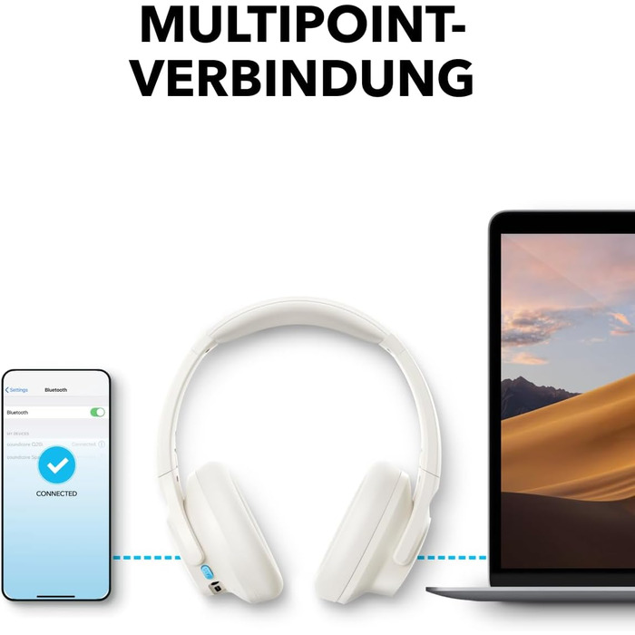 Soundcore Q11i Бездротові навушники-плеєри з Bluetooth, Anker: глибокий бас, 60 годин роботи, Hi-Res Audio, знімні амбушури, Multipoint-з'єднання (білі)