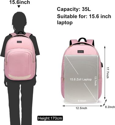 Рюкзак YIORMIOR для підлітка (хлопчик/дівчинка) з USB-портом, 35L, 15.6