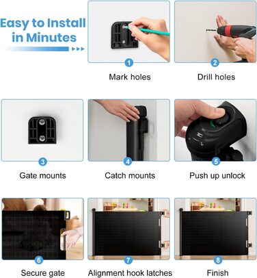 Захист від падіння для дітей Nalezuns: висувний захист для сходів, 0-180 см, сірий/чорний