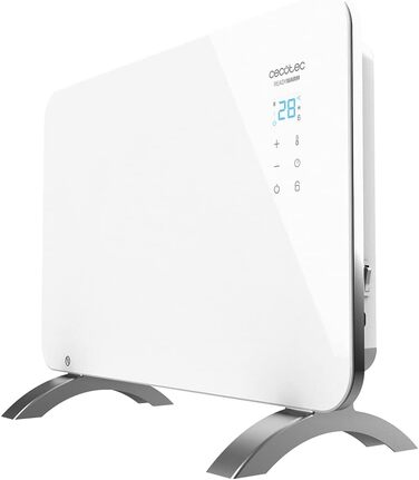 Конвектор Cecotec Ready Warm 6670 Crystal Connection з скляною панеллю, 1000 Вт, WiFi, термостат, таймер, підставка, для ванної кімнати (IP24), тихий, білий