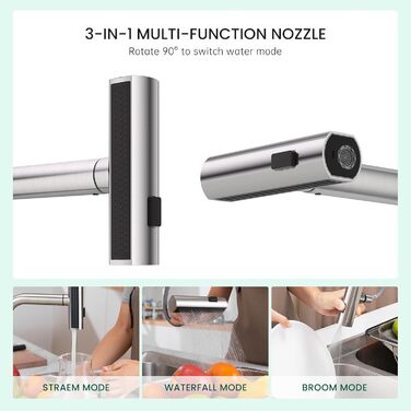 Чорний кухонний змішувач Appaso з висувною лійкою, 360° обертання, 2 режими струменя, для кухні | З нержавіючої сталі, водоспад