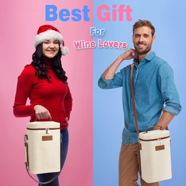 Kato Tirrinia Insulated Wine Cooler Bag, 4 Bottle Cooler Bag Wine Bag Beverage Bags with Handle and Adjustable Shoulder Strap, Gift for Wine Lovers for Picnics, Parties, Beach