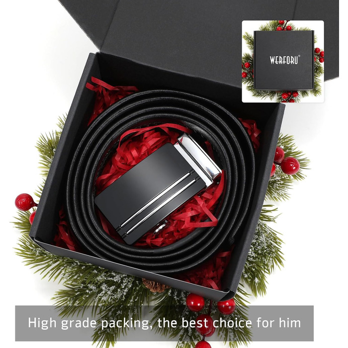 Чоловічий шкіряний ремінь WERFORU з автоматичною пряжкою, регульований, 3.5 см, для костюма та джинсів, E-чорний, 145 см (обхват талії 105-125 см)