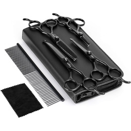 Набір професійних ножиць Nobleza для грумінгу собак та котів, 6 в 1, з нержавіючої сталі 4CR, з гребінцем для догляду за шерстю