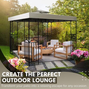 Replacement Gazebo Canopy Cover for Gazebo, 2.5 x 2.5 m, Waterproof Cover - Double-Layer UV30 Cover for Awnings, Garden, Terrace, Patio, Tent (Ivory)