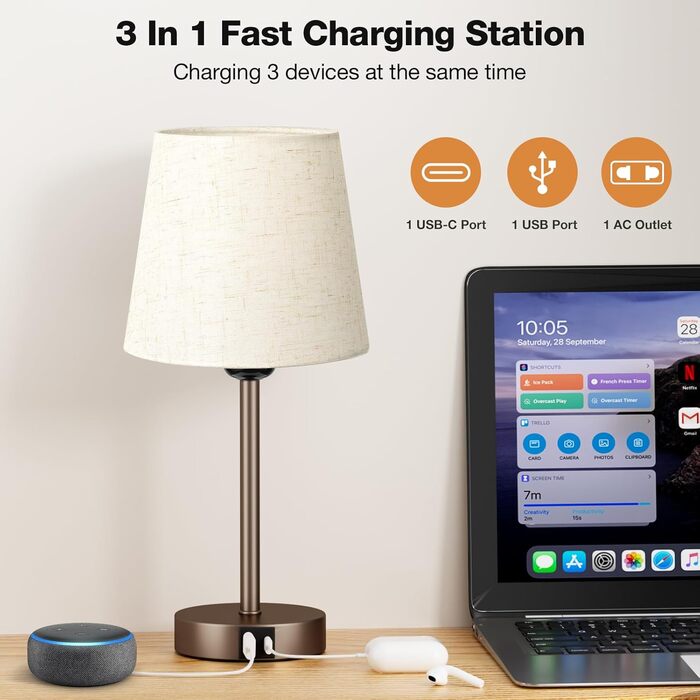 Настільна лампа Kakanuo з торшером, 2 шт., з USB-портами та диммуванням, для спальні, вітальні, дитячої кімнати, офісу