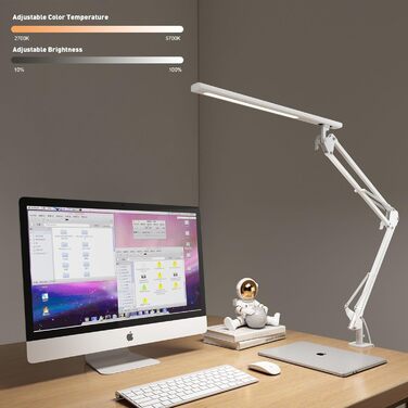 Лампа для робочого столу в офіс, кріпиться на стіл, архітекторська лампа з адаптером QC3.0, лінза Френеля, 5 режимів кольору та регулювання яскравості, лампа-прищіпка з функцією пам'яті, біле освітлення