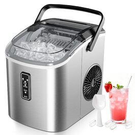 Машина для приготування льоду EUHOMY: 9 кубиків за 6 хвилин, самоочищення, 2 розміри льоду, продуктивність 12 кг/24 години, з ручкою/шкребком/кошиком, нержавіюча сталь