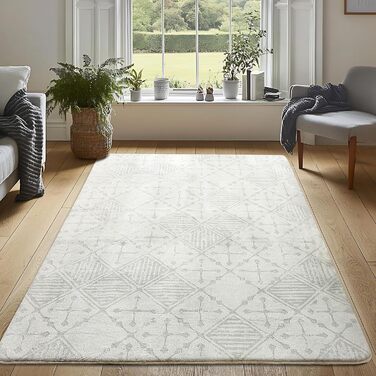 Килим Leesentec для вітальні, спальні: геометричний, сучасний, антиковзаючий, короткий ворс, бежевий, великий, білий (слонова кістка, 80*120 см), кремовий/світло-сірий білий (160x200 см, прямокутний)