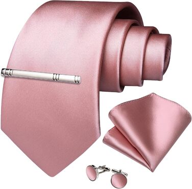 Краватка однотонна DiBanGu для чоловіків, шовкова краватка та нагрудна хустинка, комплект з краваттями, затискачами для краваток та запонками для весілля та свят (світло-рожевий)