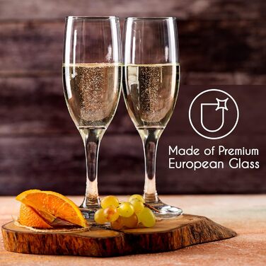 Набір келихів для шампанського Crystalia Luxus, 6 шт., 190 мл, без свинцю, придатні для миття в посудомийній машині