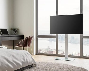 FITUEYES Adjustable Swivel TV Stand - Floor Mount for 32-60 Inch Flat & Curved TVs (Up to 30kg, VESA 600x400) - White