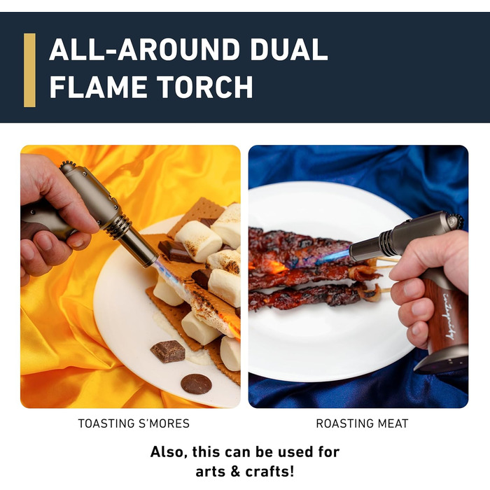 Потужний пальник Бунзена на бутані, регульований, 2-в-1 з бездротовим вимикачем для випічки, приготування їжі, барбекю та крем-брюле (сталевий коричневий)