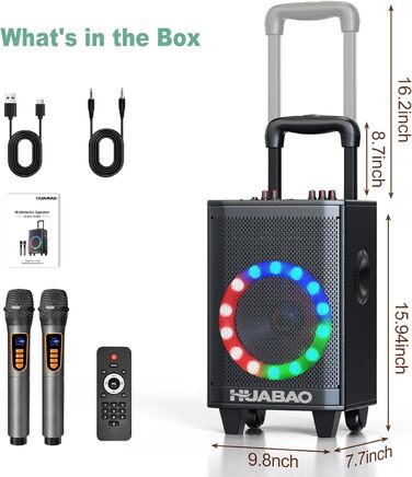 Bluetooth-портативна акустика для караоке з 2 мікрофонами, 11 динаміків, акумулятором 8800mAh, ручкою-тележкою та підсвічуванням. FM/AUX/USB/TF, регулювання басів та високих частот (A113)
